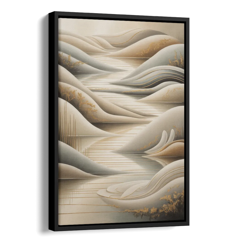 Luxurious Flowing Forms Beige Abstract Side - Black Canvas Wall Art
