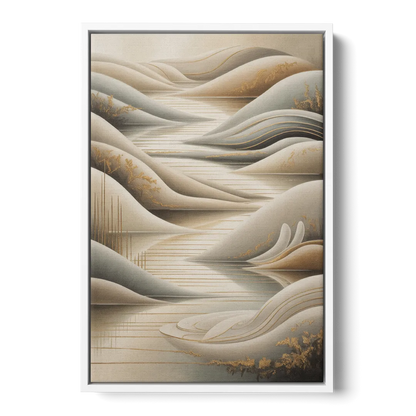 Luxurious Flowing Forms Beige Abstract - White Frame Canvas