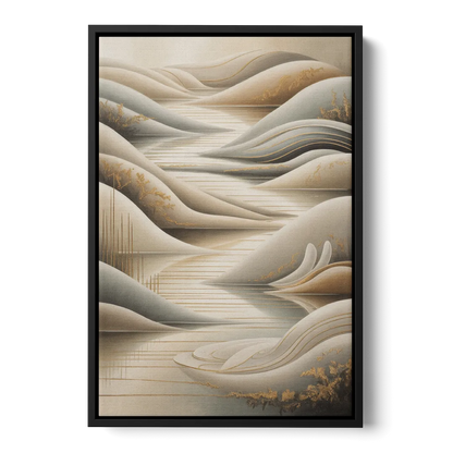 Luxurious Flowing Forms Beige Abstract - Black Frame Canvas