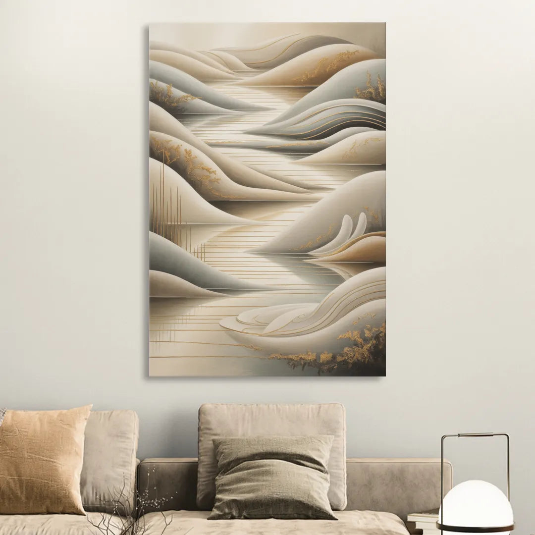 Luxurious Flowing Forms Beige Abstract Living Room - Canvas Wall Art
