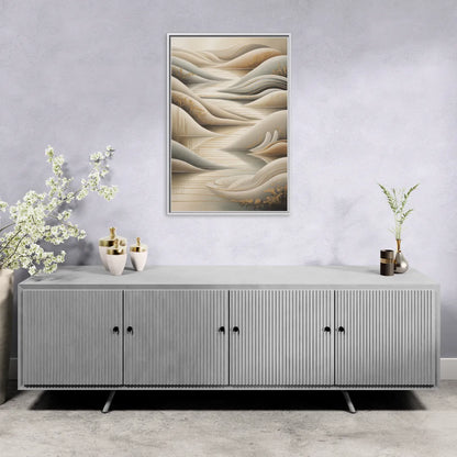Luxurious Flowing Forms Beige Abstract - Living Room White Frame Canvas