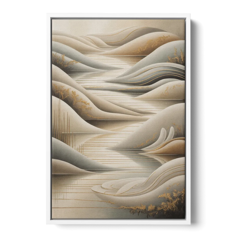 Luxurious Flowing Forms Beige Abstract Front - White Canvas Wall Art