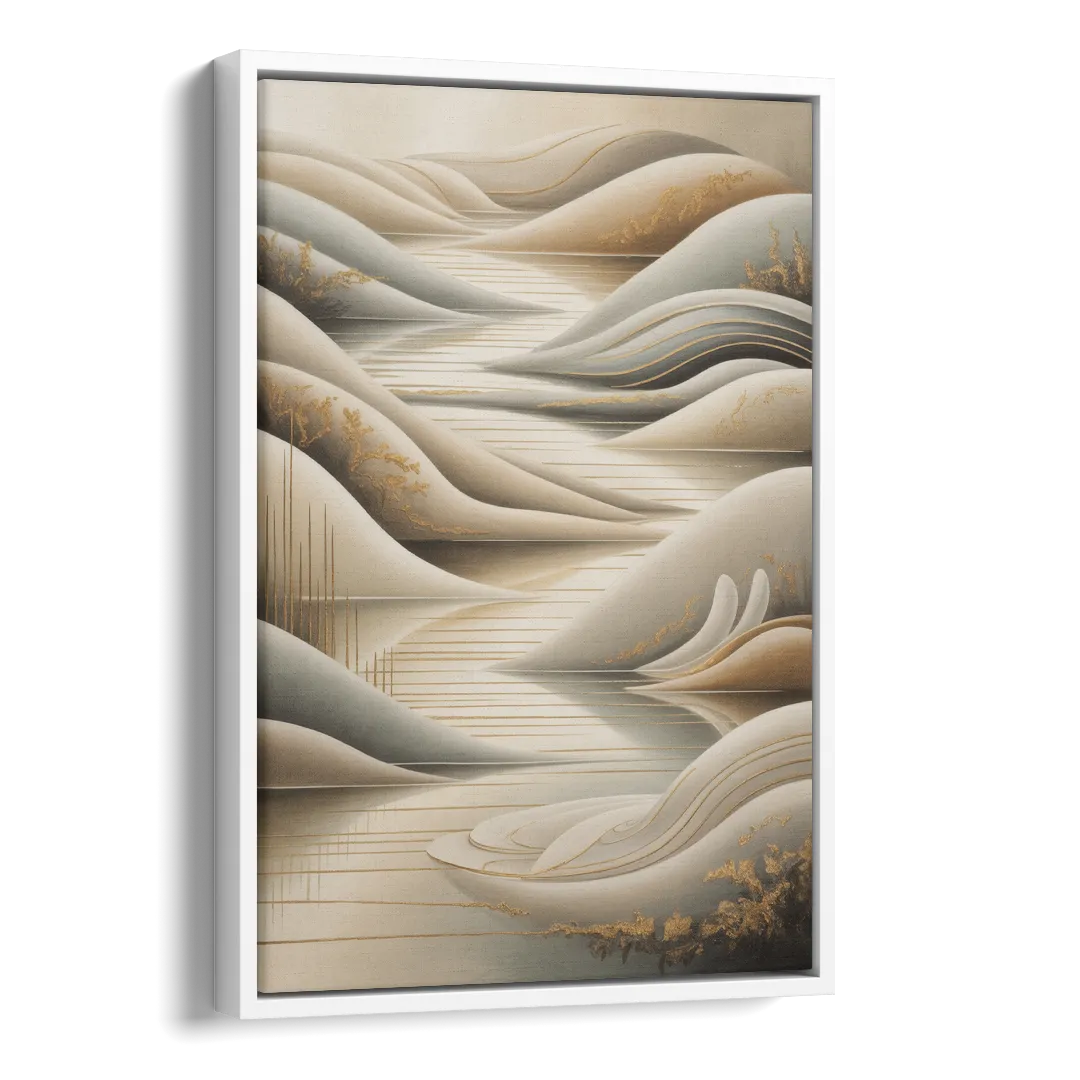 Luxurious Flowing Forms Beige Abstract Side - White Canvas Wall Art