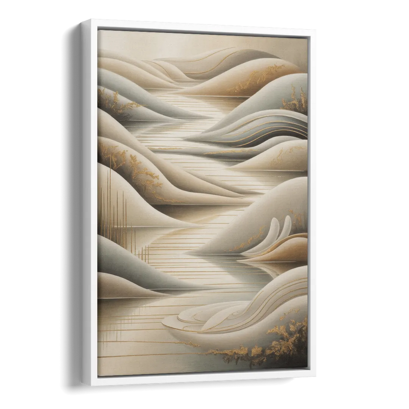 Luxurious Flowing Forms Beige Abstract Side - White Canvas Wall Art
