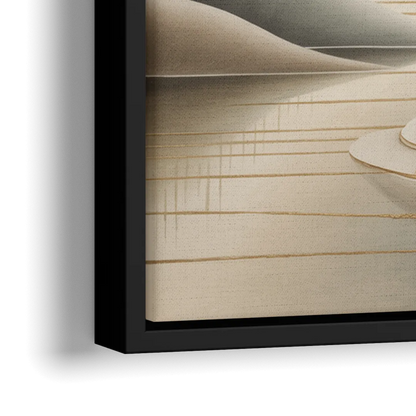 Luxurious Flowing Forms Beige Abstract - Close-Up Black Frame Canvas