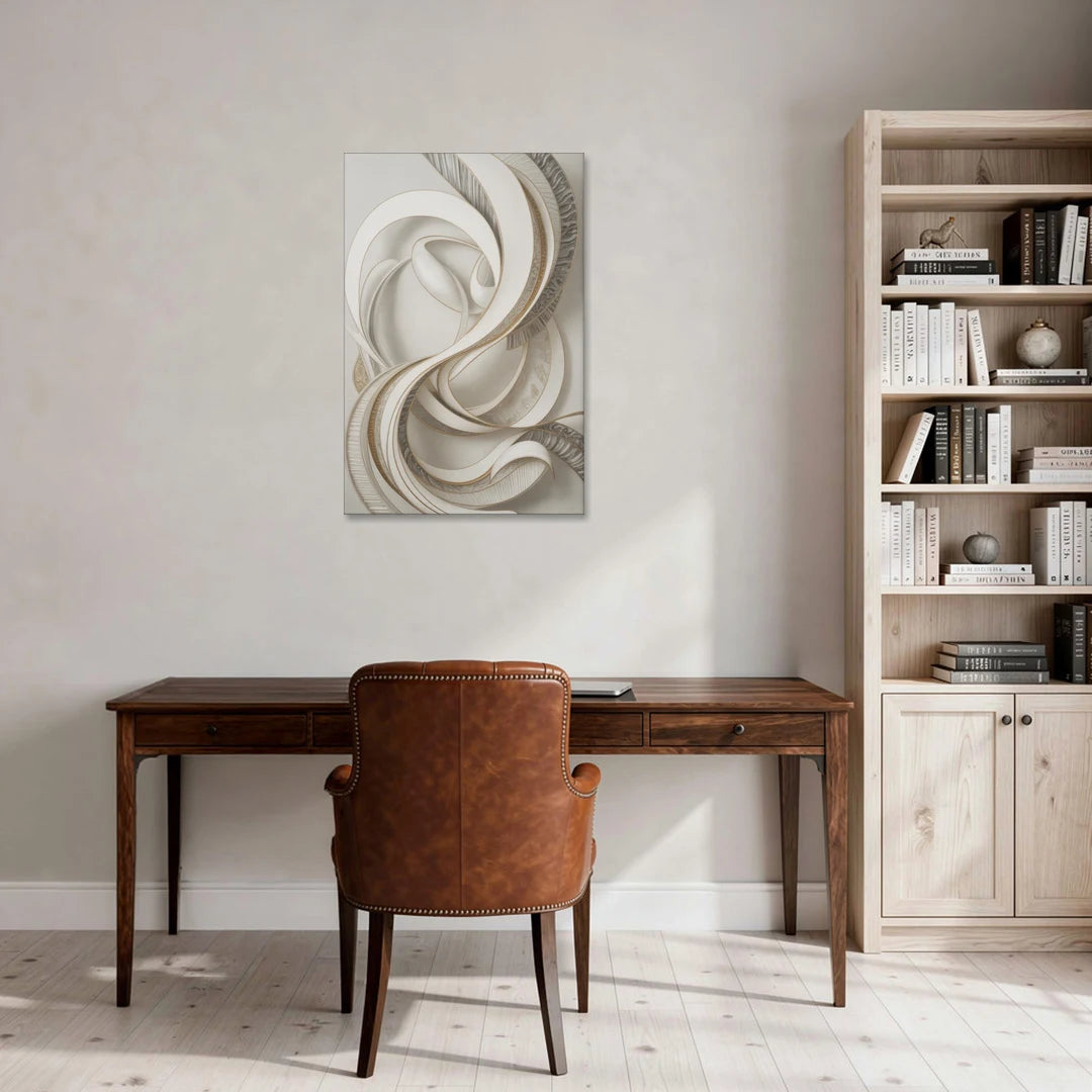 Luxurious Flowing Movement White Abstract - Canvas Wall Art - Office - 24x36