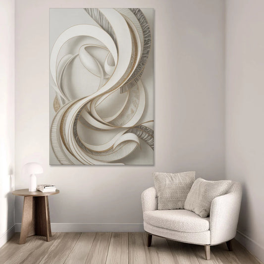 Luxurious Flowing Movement White Abstract - Canvas Wall Art - Sofa - 40x60