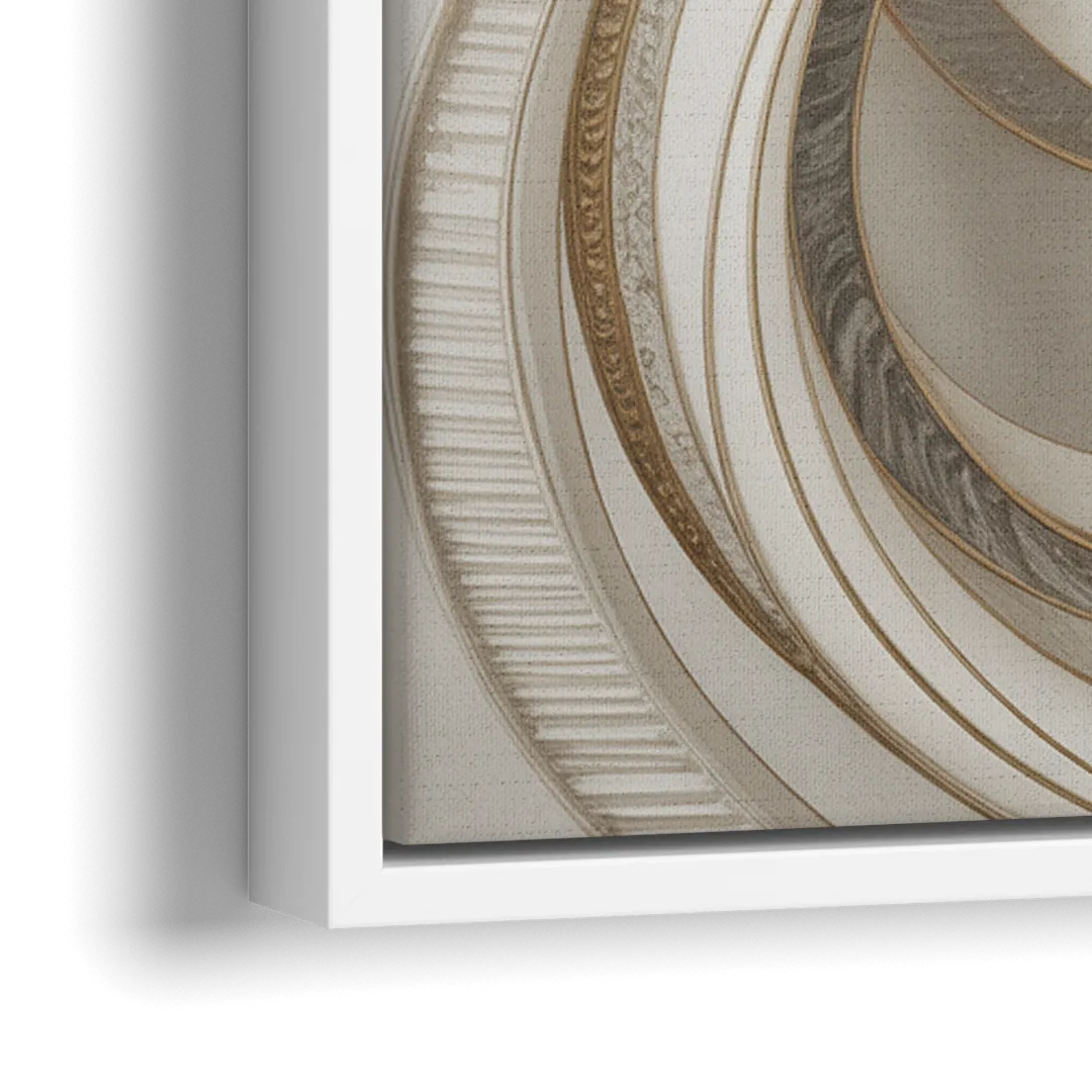 Luxurious Flowing Movement White Abstract - Close-Up White Frame Canvas