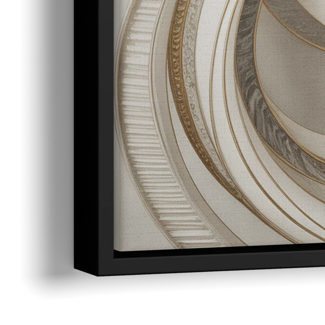 Luxurious Flowing Movement White Abstract - Close-Up Black Frame Canvas
