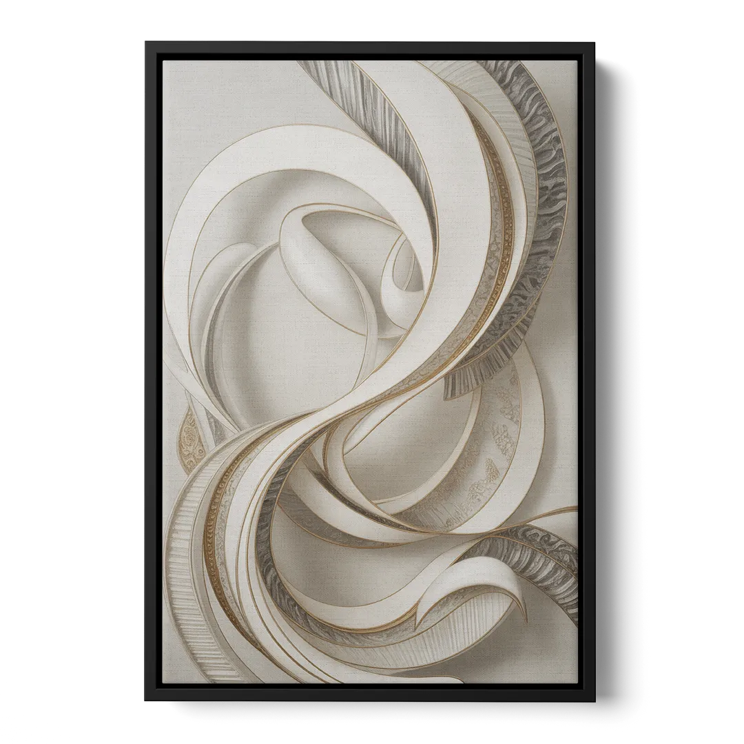 Luxurious Flowing Movement White Abstract - Black Frame Canvas