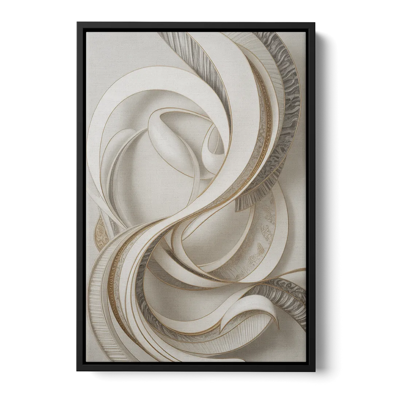 Luxurious Flowing Movement White Abstract Front - Black Canvas Wall Art