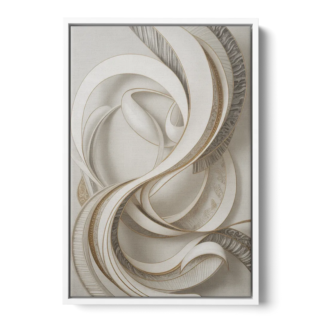 Luxurious Flowing Movement White Abstract - White Frame Canvas