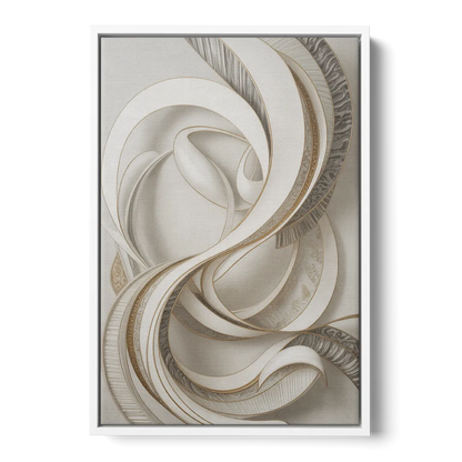 Luxurious Flowing Movement White Abstract - White Frame Canvas