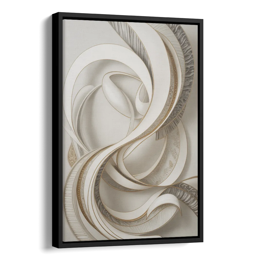 Luxurious Flowing Movement White Abstract Side - Black Canvas Wall Art