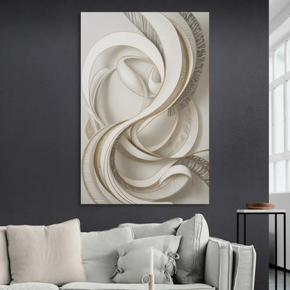 Luxurious Flowing Movement White Abstract Sitting Room - Canvas Wall Art