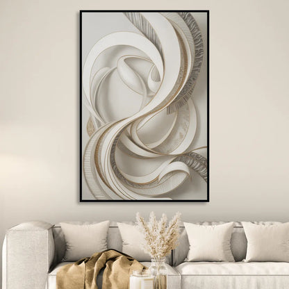 Luxurious Flowing Movement White Abstract Sitting Room - Black Canvas Wall Art