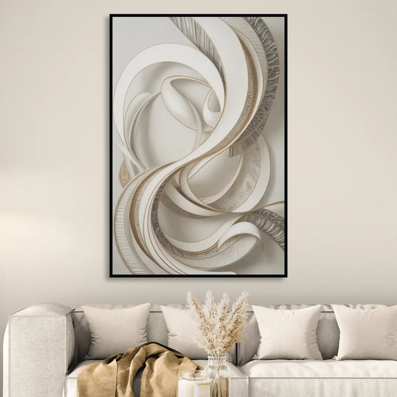Luxurious Flowing Movement White Abstract Sitting Room - Black Canvas Wall Art