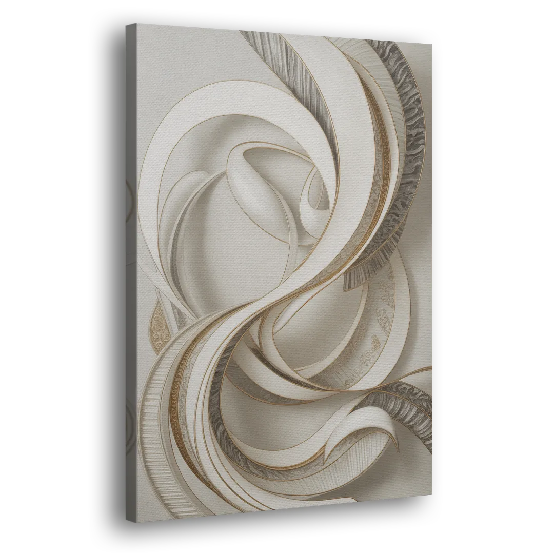 Luxurious Flowing Movement White Abstract Side - Canvas Wall Art