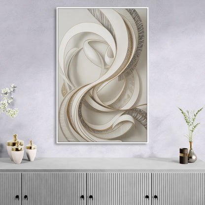 Luxurious Flowing Movement White Abstract Sitting Room - White Canvas Wall Art