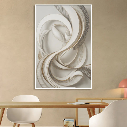 Luxurious Flowing Movement White Abstract Living Room - White Canvas Wall Art
