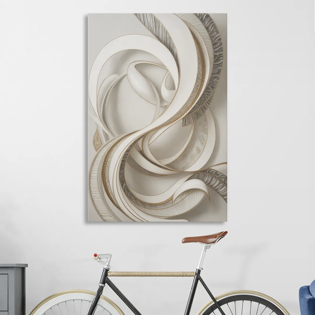Luxurious Flowing Movement White Abstract Living Room - Canvas Wall Art