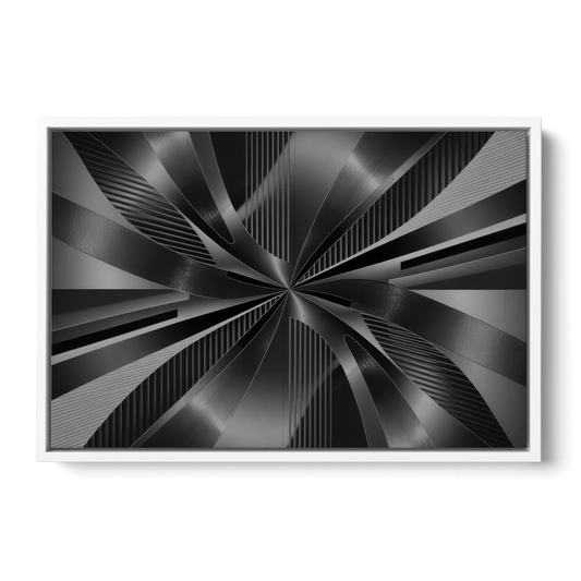 Luxurious Fluidity Black and Grey Abstract - White Framed Canvas Wall Art - Front