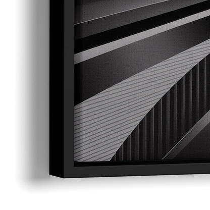Luxurious Fluidity Black and Grey Abstract - Close-Up Black Frame Canvas