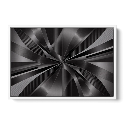 Luxurious Fluidity Black and Grey Abstract - White Frame Canvas