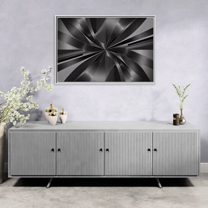 Luxurious Fluidity Black and Grey Abstract - Living Room White Frame Canvas