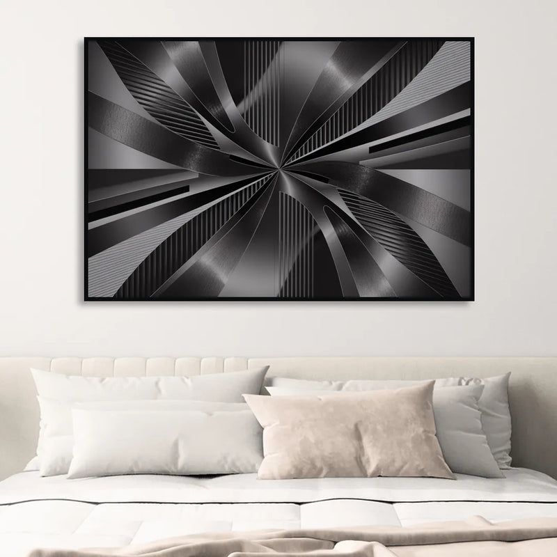 Luxurious Fluidity Black and Grey Abstract Living Room - Black Canvas Wall Art
