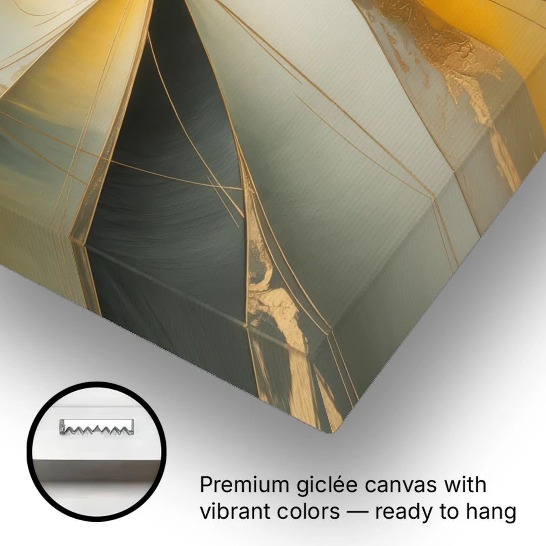 Luxurious Forms Yellow and Grey Abstract - Canvas Wall Art - Gallery Wrap Corner
