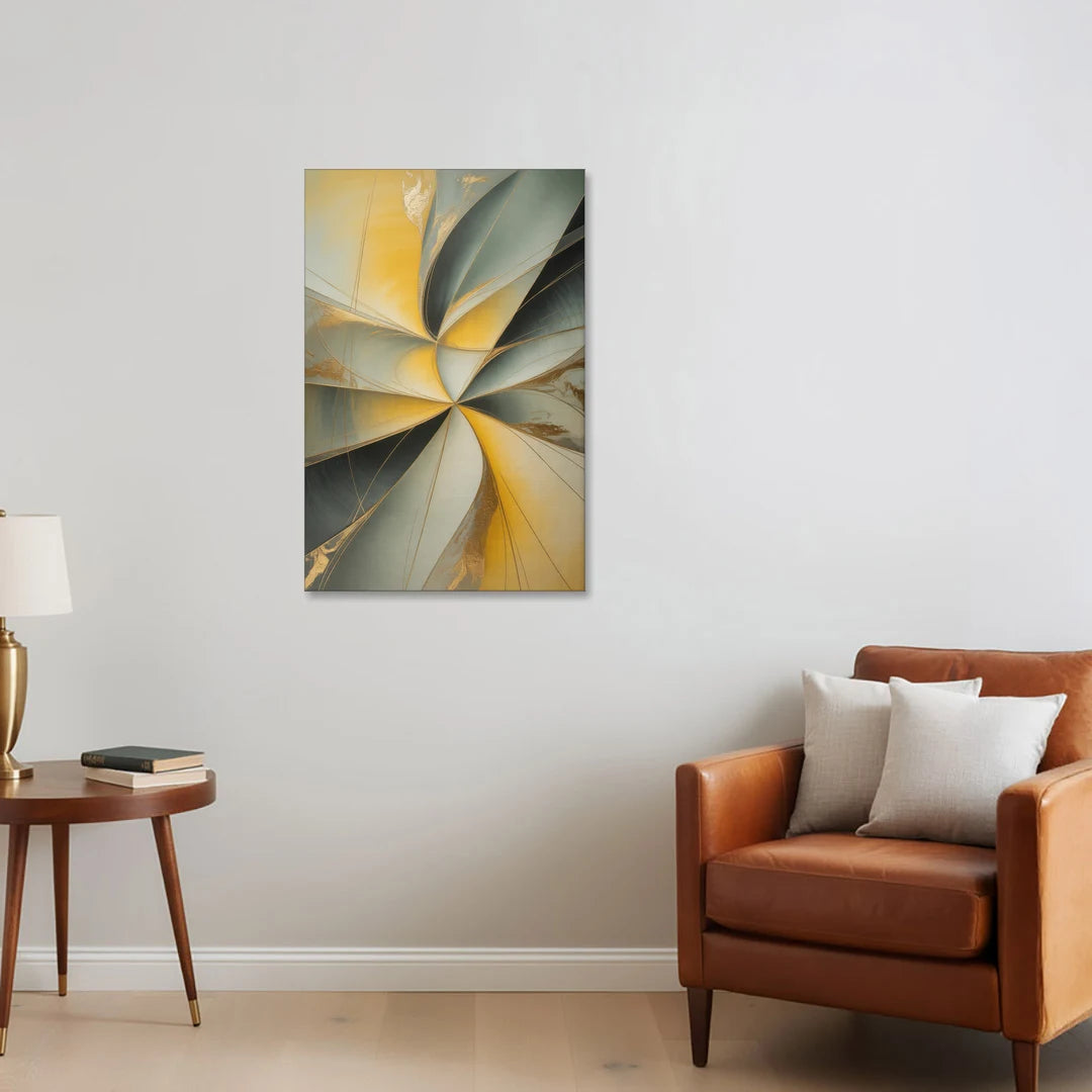 Luxurious Forms Yellow and Grey Abstract - Canvas Wall Art - Sofa - 24x36