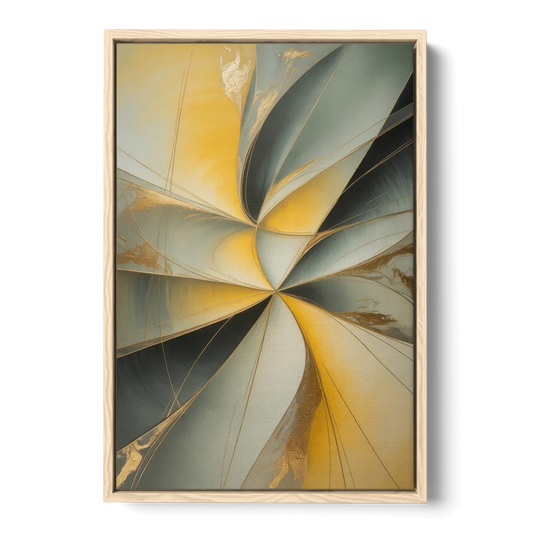 Luxurious Forms Yellow and Grey Abstract - Oak Framed Canvas Wall Art - Front