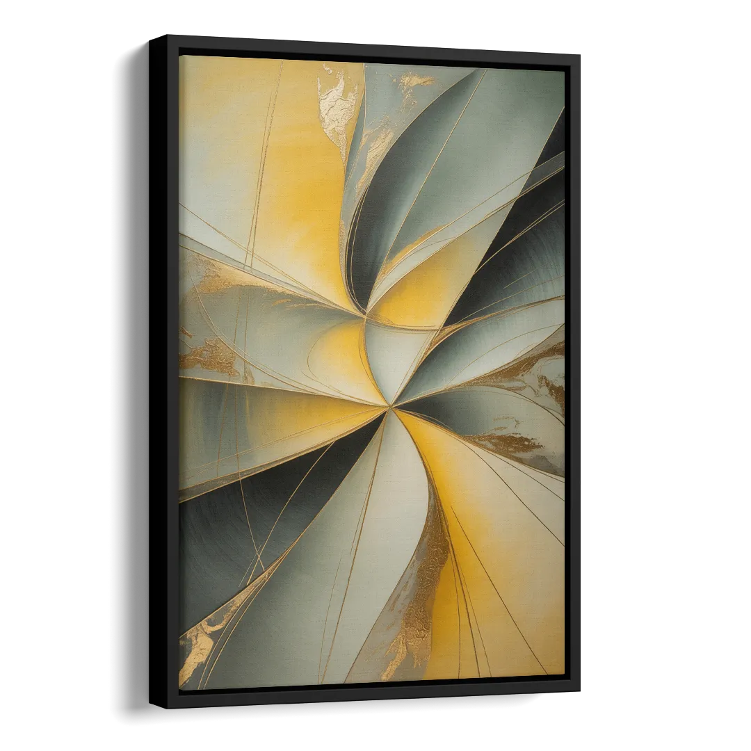 Luxurious Forms Yellow and Grey Abstract Side - Black Canvas Wall Art