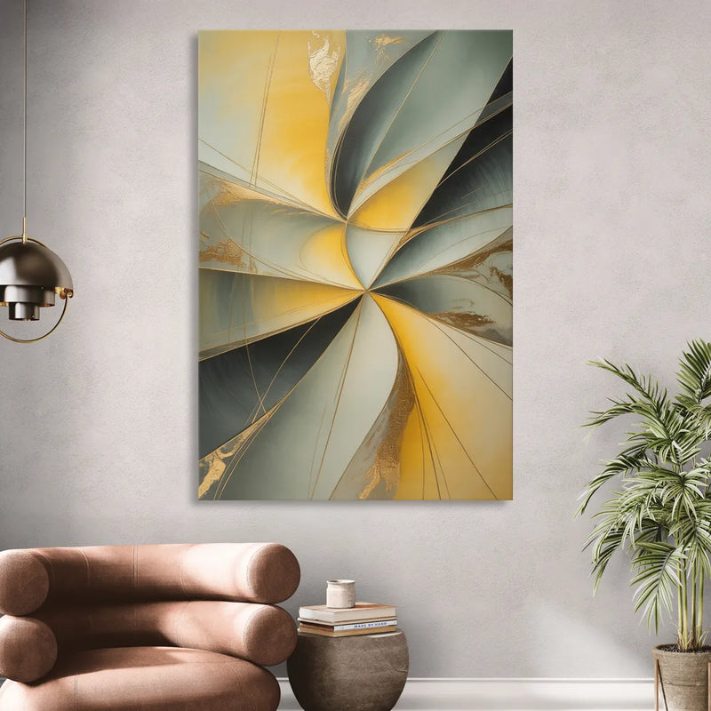 Luxurious Forms Yellow and Grey Abstract Sitting Room - Canvas Wall Art