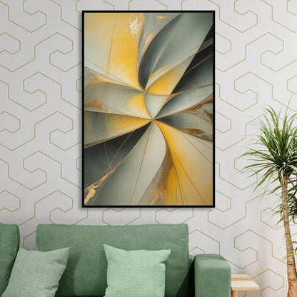 Luxurious Forms Yellow and Grey Abstract Sitting Room - Black Canvas Wall Art