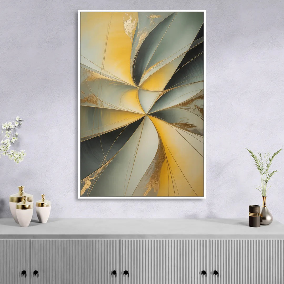 Luxurious Forms Yellow and Grey Abstract Living Room - White Canvas Wall Art