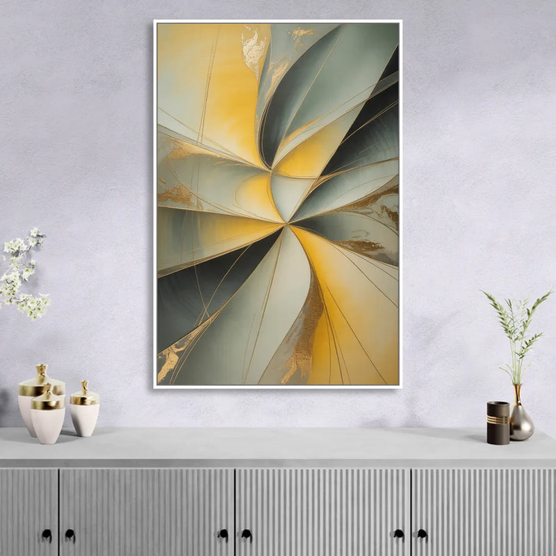Luxurious Forms Yellow and Grey Abstract Living Room - White Canvas Wall Art