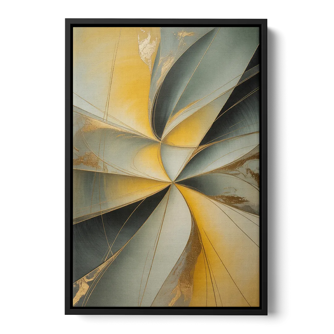 Luxurious Forms Yellow and Grey Abstract Front - Black Canvas Wall Art
