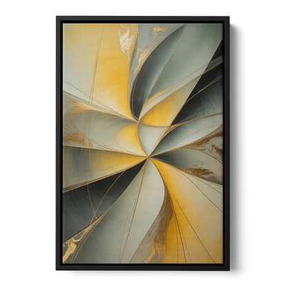 Luxurious Forms Yellow and Grey Abstract Front - Black Canvas Wall Art
