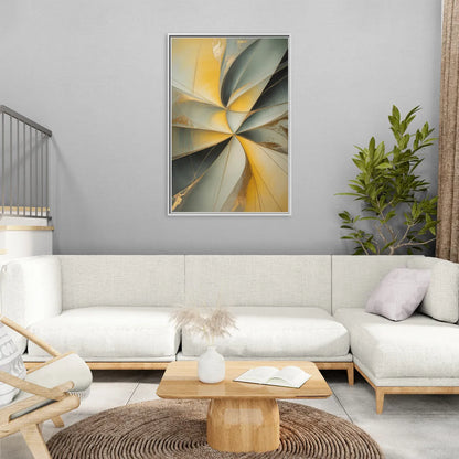 Luxurious Forms Yellow and Grey Abstract - Living Room White Frame Canvas