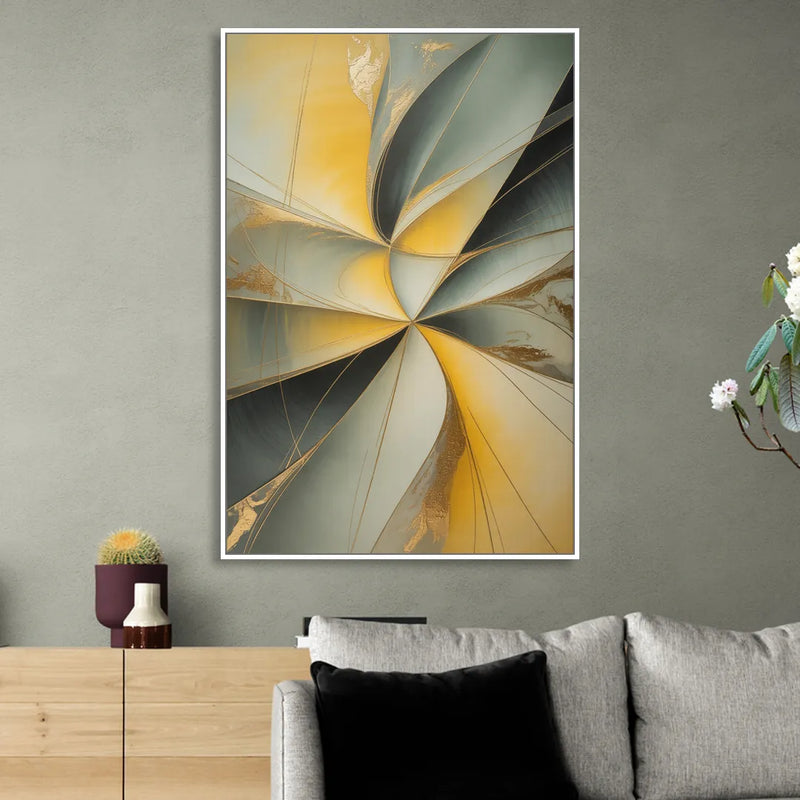 Luxurious Forms Yellow and Grey Abstract Sitting Room - White Canvas Wall Art