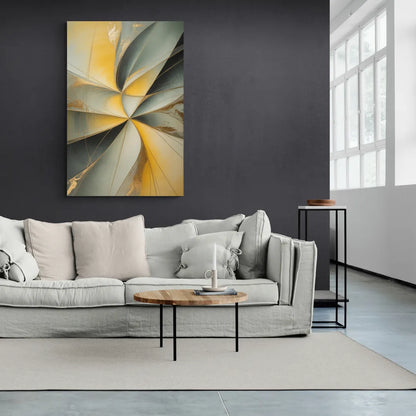 Luxurious Forms Yellow and Grey Abstract - Canvas Wall Art Living Room