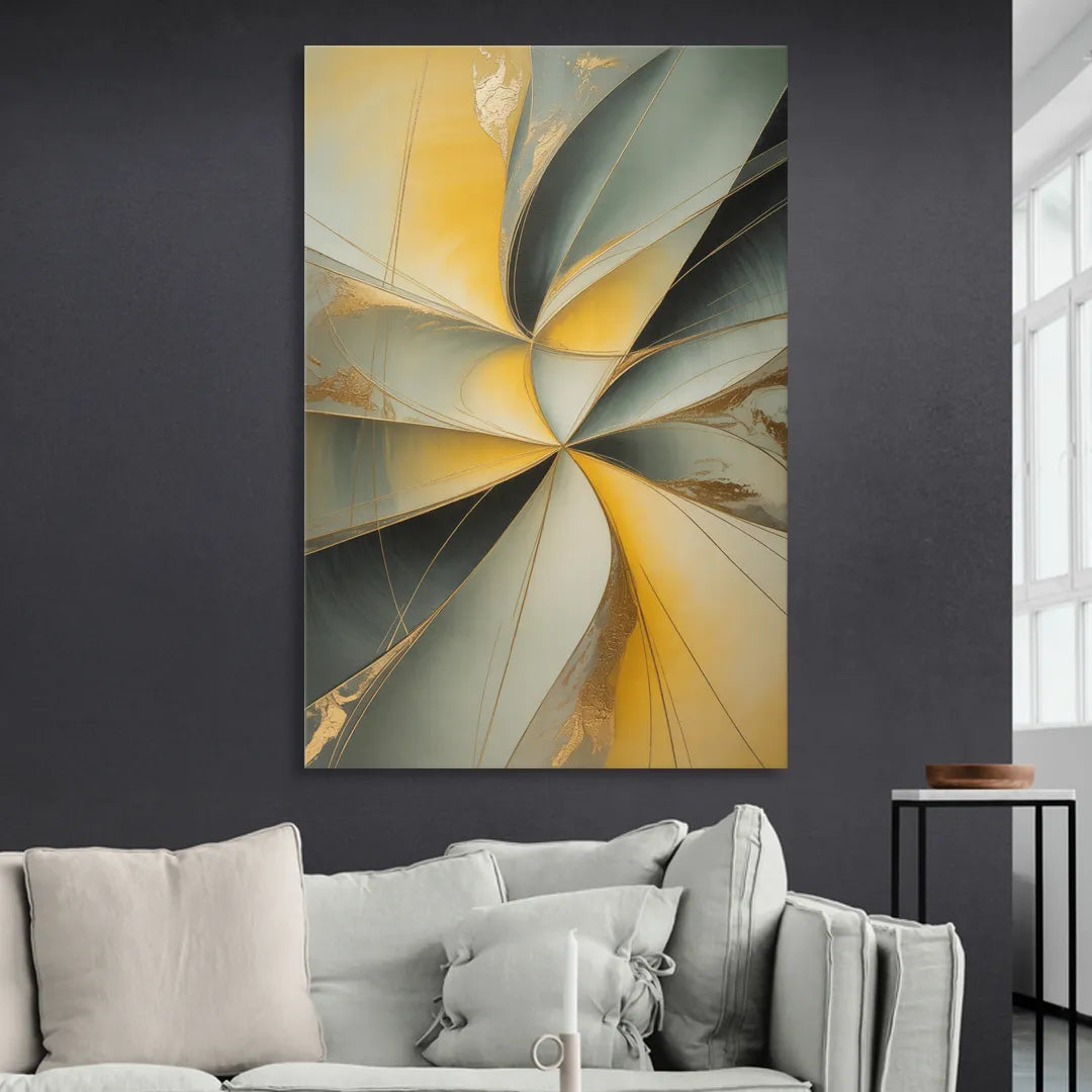 Luxurious Forms Yellow and Grey Abstract Living Room - Canvas Wall Art