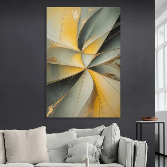 Luxurious Forms Yellow and Grey Abstract Living Room - Canvas Wall Art