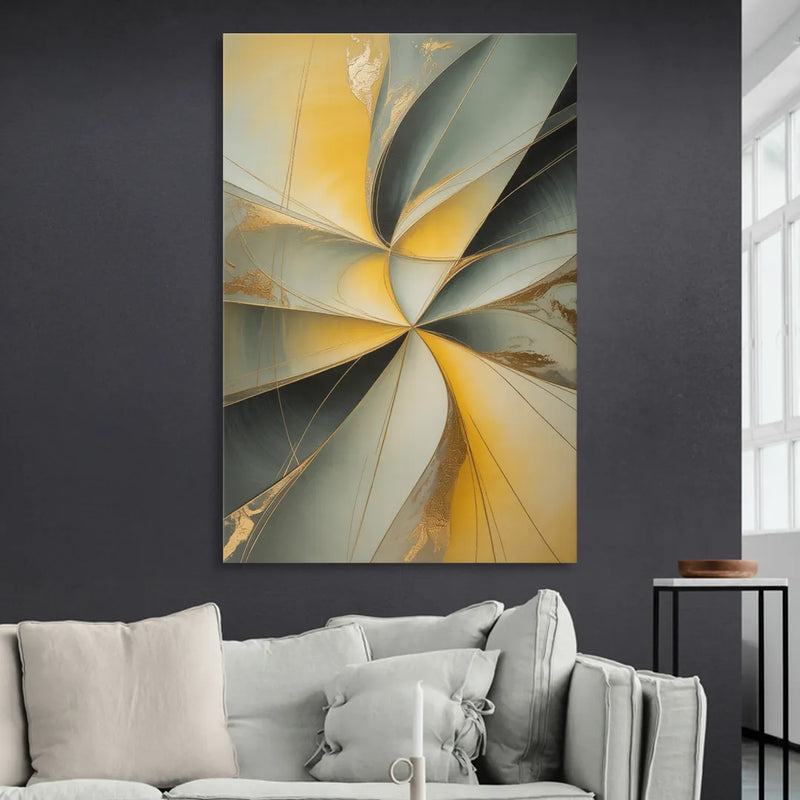 Luxurious Forms Yellow and Grey Abstract Living Room - Canvas Wall Art