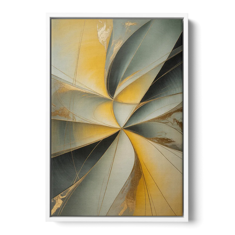 Luxurious Forms Yellow and Grey Abstract Front - White Canvas Wall Art