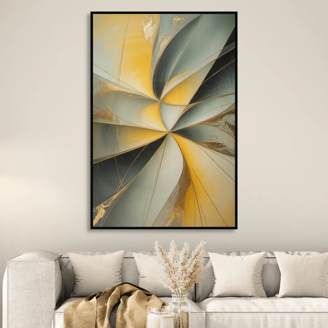 Luxurious Forms Yellow and Grey Abstract Living Room - Black Canvas Wall Art