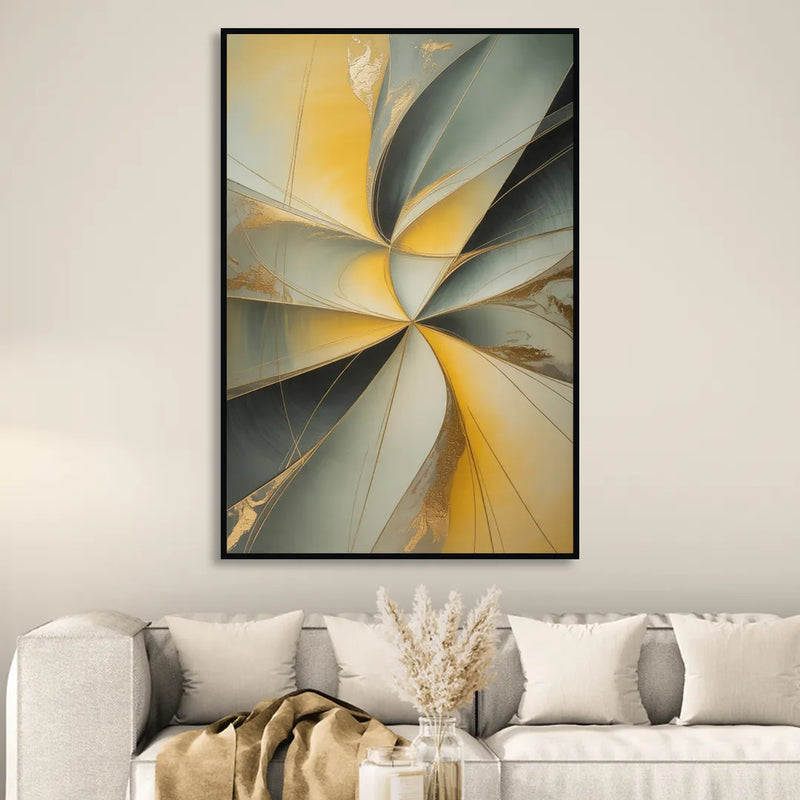 Luxurious Forms Yellow and Grey Abstract Living Room - Black Canvas Wall Art