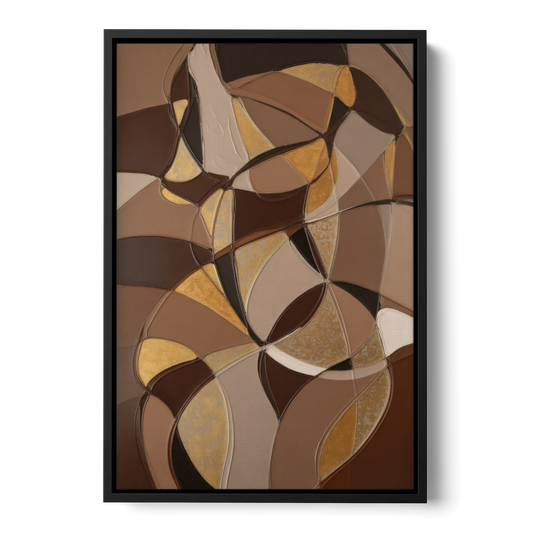 Luxurious Geometric Harmony Brown Abstract - Black Framed Canvas Wall Art - Front
